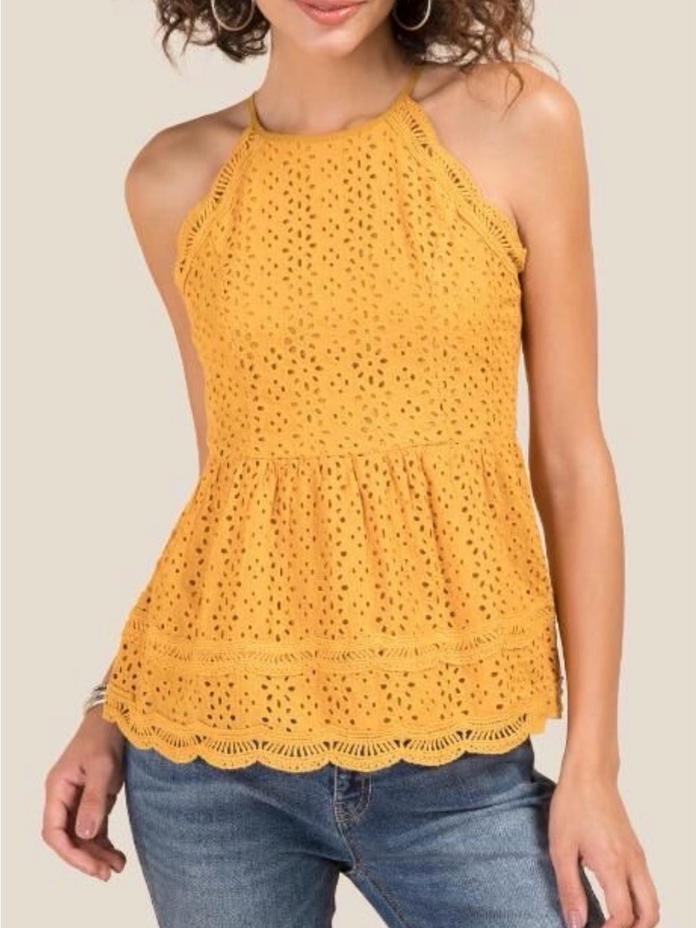 Sunflower Yellow Crochet Halter Peplum Camisole